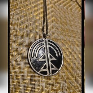Sterling Silver Hopi Pendant, Unique Vintage Black and Silver Geometric Necklace